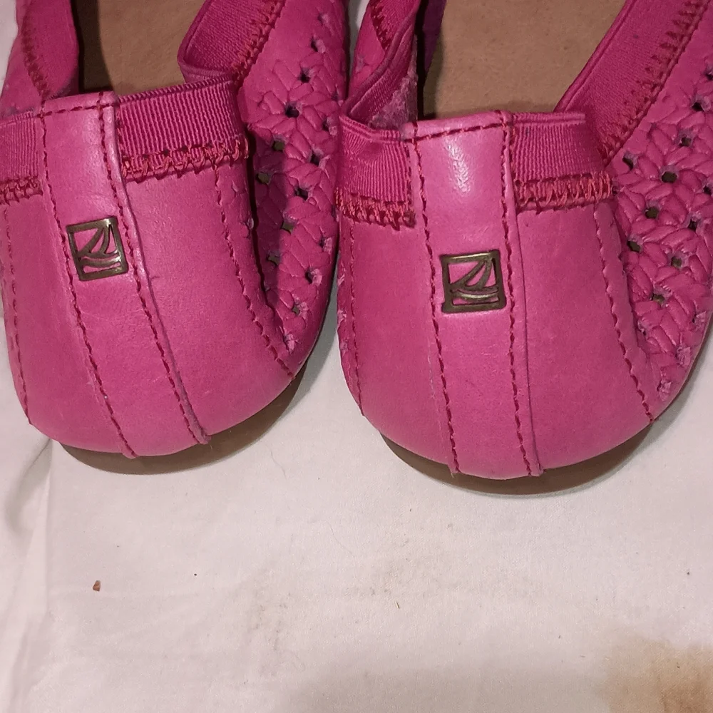 Sperry Pink Ballet Flats with Bow Detail Size 9.5M Leather
